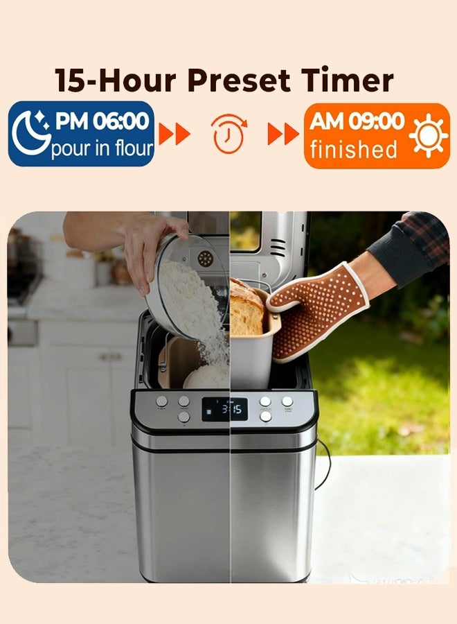 سوكاني ماكينة صنع الخبز الأوتوماتيكية ، ماكينة خبز من الفولاذ المقاوم للصدأ 12 في 1 مع مقلاة خبز غير لاصقة قابلة للإزالة ومجداف عجن ، 3 أحجام رغيف 3 ألوان قشرة ، 12 وظيفة قائمة ، مؤقت 15 ساعة والحفاظ على الدفء ، خالي من الغلوتين ، عجين مخمر ، مربى ، زبادي ، 2 رطل ، 700 واط سك-08146 - Image 4